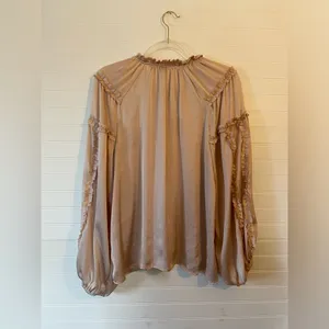 Chelsea & Violet Ruffle Boho Champagne Tan Blouse thumbnail 6