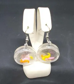 Vintage Retro Round Fish Tank Seahorses Earrings thumbnail 2