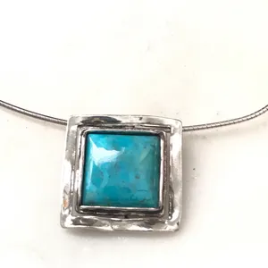 Silpada Sterling Silver Necklace Turquoise Square Pendant Slider thumbnail 4