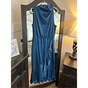 NEW Satin Sleeveless Mock Neck Wrap Mermaid Hem Maxi Dress XL thumbnail 8