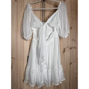 NWT Lulus Ethereal Arrival White Puff Sleeve Tie-Back Chiffon Mini Dress Size S thumbnail 5