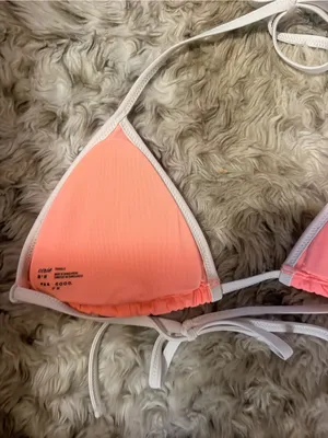 Aerie Coral Ribbed Triangle Bikini with White Trim thumbnail 6