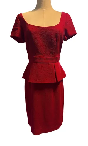 Kay Unger Red Textured Peplum Knee Length Dress. Size 6 thumbnail 1