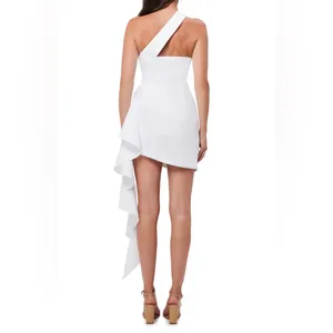 Elliatt White One-Shoulder Mini Dress with Cascading Ruffle thumbnail 2