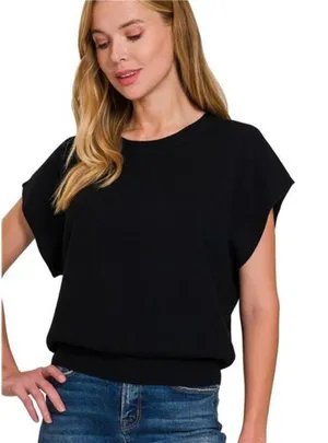 Zenana Round Neck Short‎ Dolman Sleeve Sweater thumbnail 1