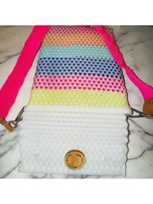 Maria Victoria Neon Crossbody Handbag Bag 12x9" Handmade Plastic Pink Blue Teal thumbnail 7