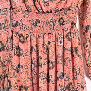Patrons of Peace Pastel Pink Floral‎ Boho Smocked Long Sleeves Maxi Dress Medium thumbnail 6