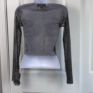 Akira Women's Black Glitter Mesh Metal Rhinestone Long Sleeve S/M Glam Y2K Party thumbnail 4