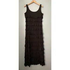 Dark Black Maxi Dress Size S M Sleeveless Tiered Ruffle Whimsigoth Romantic Fair thumbnail 7