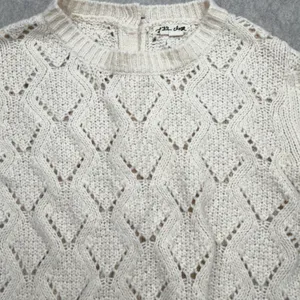Pointelle Sweater Womens XS Cream Boho Cottagecore Grandma Coquette Crochet thumbnail 7