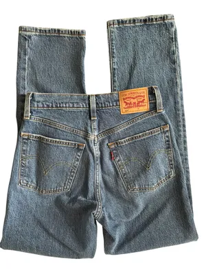 Levi's 501 High-Rise Straight Leg Jeans Buttonfly 24X30 Med Wash Cotton Stretch thumbnail 2