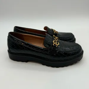 Circus by Sam Edelman Deana Lug Sole Loafers – Black Croc-Embossed,Gold Hardware thumbnail 4