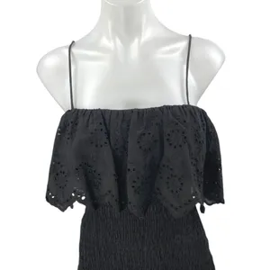 Zara Black Sleeveless Embroidered Smocked Cami Tank Mini Bodycon Dress Size M thumbnail 3