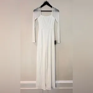 Lulus White Off the Shoulder Wedding Dress with Sheer Sleeves, X-Large thumbnail 5