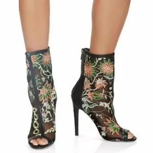 Cape Robbin Black Mesh Floral Embroidered Open Toed Booties Women’s 9 thumbnail 1
