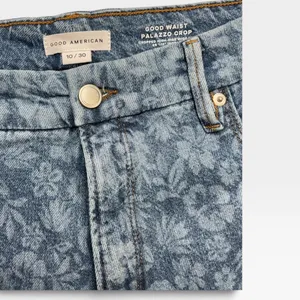 Good American Good Waist Palazzo Crop Floral Denim Wide Leg Jeans Blue 10/30 thumbnail 6