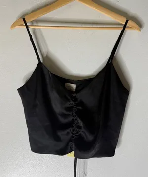 Aritzia Wilfred verso cami black satin rouched front medium NWT thumbnail 1