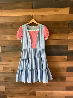 Vintage Handmade Blue Red Gingham Prairie Dress Cottagecore Puff Sleeve thumbnail 14