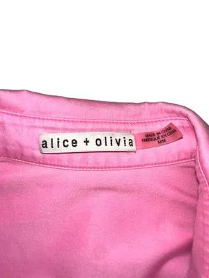 Alice + Olivia Edyth Drapey Sleeve Button Down Pink Collared Top MEDIUM thumbnail 4