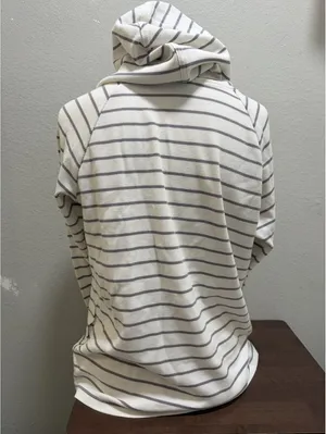 Y2K MAX & MIA Women Striped Waffle Knit Hoodie Cream M thumbnail 3
