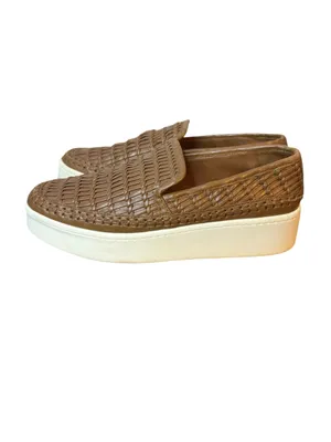 Vince Cognac Woven Stafford Leather Slip On Loafers thumbnail 2