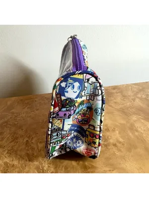 Tokidoki Trasporto Travel Print Purple PVC Cosmetic Makeup Bag Train Case Pouch thumbnail 4