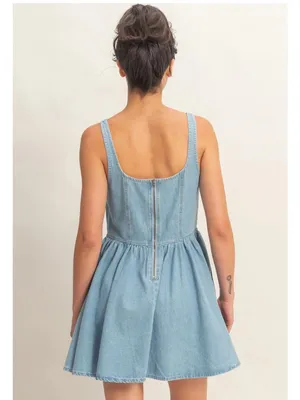 NEW Double Zero Scoop Neck Denim Mini Dress Large 100% Cotton Size L thumbnail 4