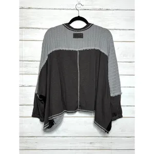 POL Patchwork Thermal Top Small Oversized Cropped Raw Hem Colorblock Boho thumbnail 3