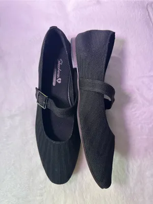 Skechers Black Mary Jane Pointed Ballet Flat with Buckle thumbnail 6