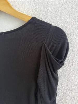 Free People Intimately Black Scoop Neck Puff Sleeve Bodysuit Women's Medium thumbnail 5