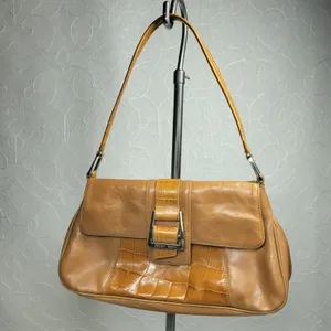 VTG Franco Sarto Y2K Leather Shoulder Bag Tan Alligator Trim Baguette Purse thumbnail 3