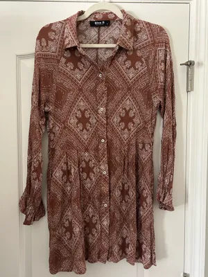 Blue B Collection Button-Front Long Sleeve Shirtdress Flare Cuff thumbnail 1