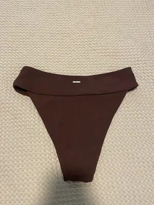 Berlook Dark Coffee Ribbed High Cut Bikini Bottom Brown Size L thumbnail 5