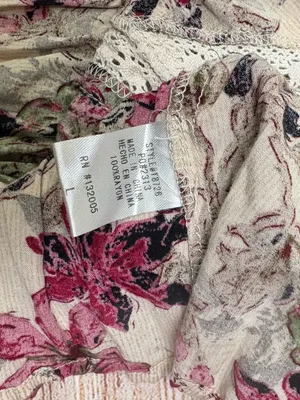 Entro Women's Sz L Floral Lace Boho Cream Pink Bell Sleeve Top thumbnail 5