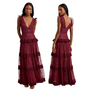 Lulus Marvelous Darling Burgundy Ruffled Tiered Maxi Dress size XS NWT thumbnail 2