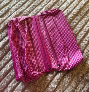 Pink Grid Travel Toiletry Organizer - Double Zip Pouch thumbnail 1
