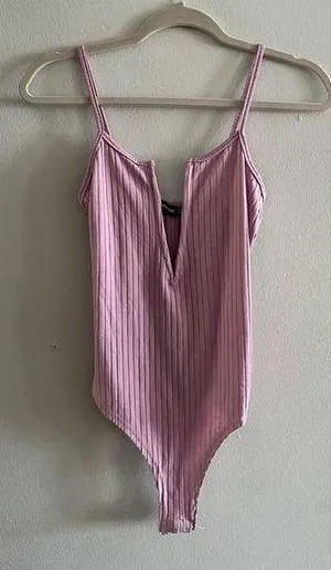 pink plunge neckline bodysuit- size 6 thumbnail 1