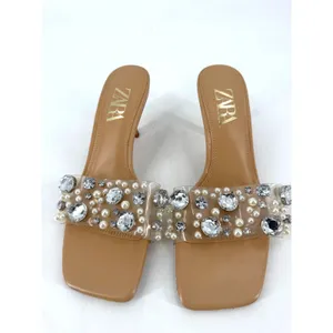 Zara Kitten Heel Women Size 39 Clear Pearl Embellished Wedding Glam Blogger Fave thumbnail 5