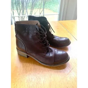 Creator Ankle Leather‎ Booties Boho Chic Brown Lace Up Boots Shoes, Size 38 thumbnail 3