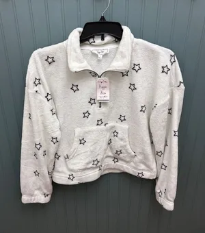 Hippie‎ Rose Fuzzy Star Print Quarter Zip Pullover Sweatshirt Women's Large thumbnail 1