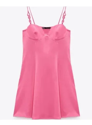 Zara Pink Satin Mini Slip Dress Size Small thumbnail 2