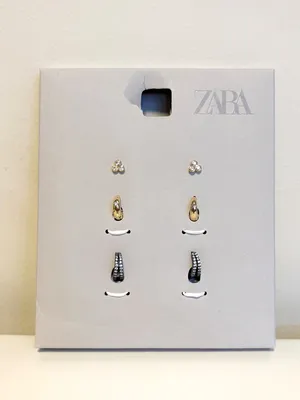 Zara Three Pack Sparkly Hoop Huggies Earrings Silver Gold Rhinestones NWT thumbnail 2