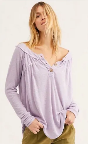 New Free People We the Free Must Have Henley Waffle Thermal Top Size XS Lilac thumbnail 1