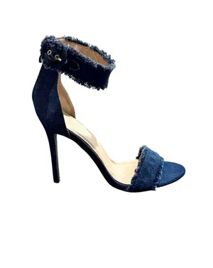 Forever Women’s Delicate 18 Frayed Blue Denim Open Toe High Heel Sandals thumbnail 4