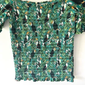 Anthropologie Dolan Left Coast Smocked Puff Sleeve Green Toucan Print Top Floral thumbnail 4