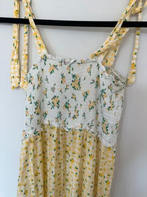 Bebop Women's Yellow Floral Gingham Tiered Smocked Maxi Dress Size XS thumbnail 4
