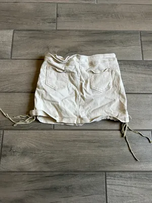 Beige Lace-Up Mini Skirt - Women's Casual Chic thumbnail 4