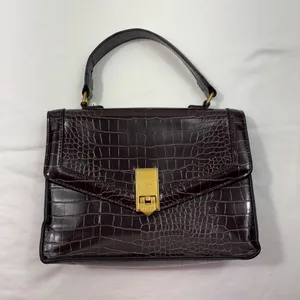 ALDO Brown Vegan Croc Leather Square Clasp Closure Flap Purse Crossbody Strap thumbnail 4