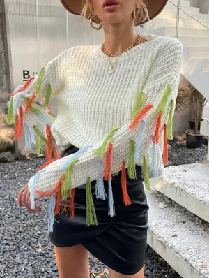 Tassel Cream Sweater Multiple Size M thumbnail 1