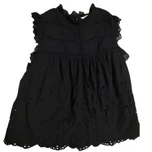 Adiva Black Eyelet Embroidered Sleeveless Top Ruffle‎ Neck Cotton Blouse Large thumbnail 2